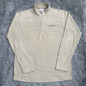 Columbia Fleece Quarter Zip Long Sleeve Cream Men's Small Comfy Casual Warm